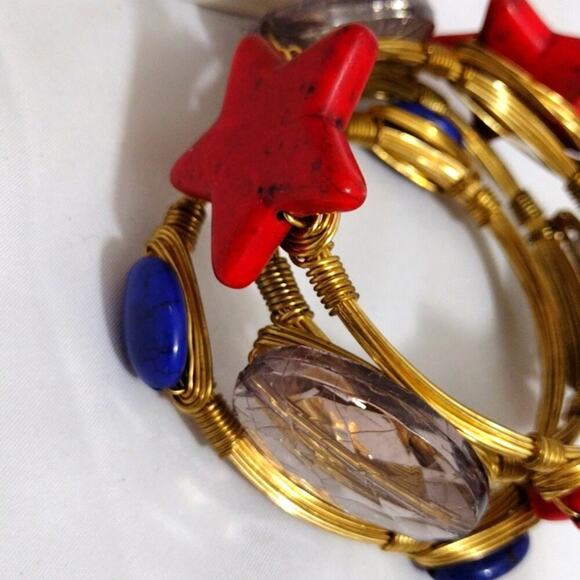 3 Large Bangle Bracelets Stars Stone BOHO - Picture 6 of 7